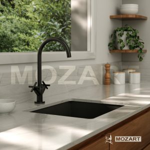 Grifería Cocina Lavatorio Canilla Doble Comando Mozart Boston Premium Color Negro 7077