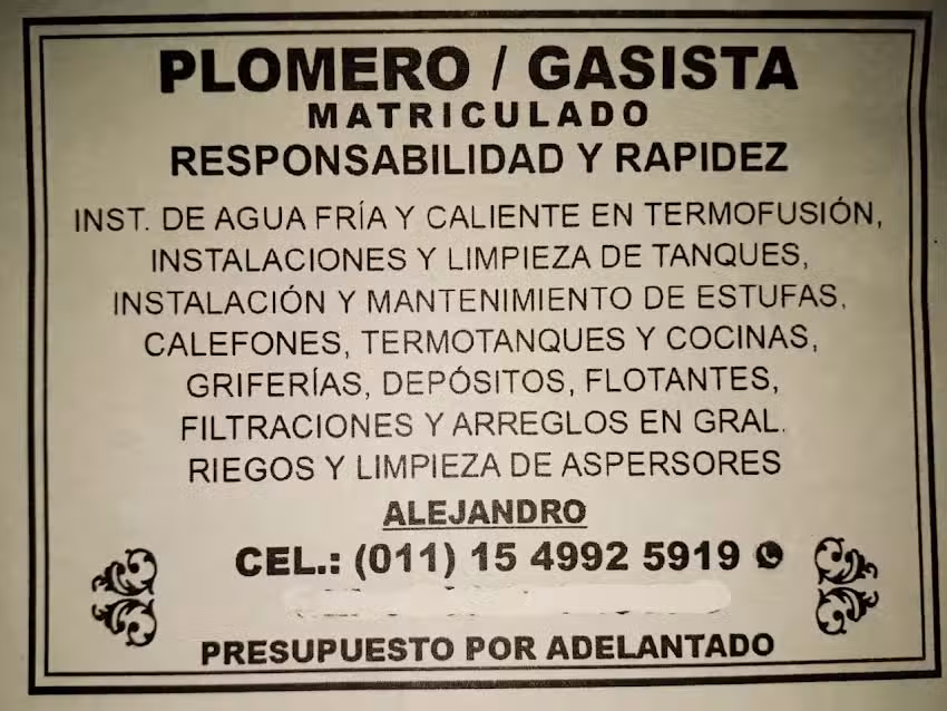 Plomero zona norte Alejandro Araya